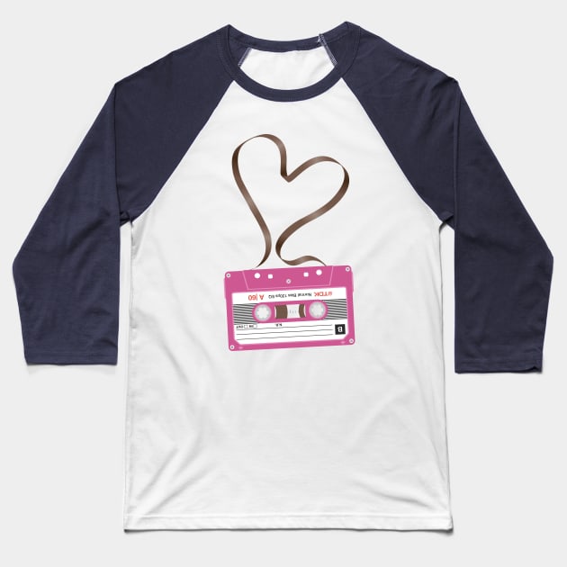 Pink Mix Cassette Tape Love Heart Baseball T-Shirt by Biglime